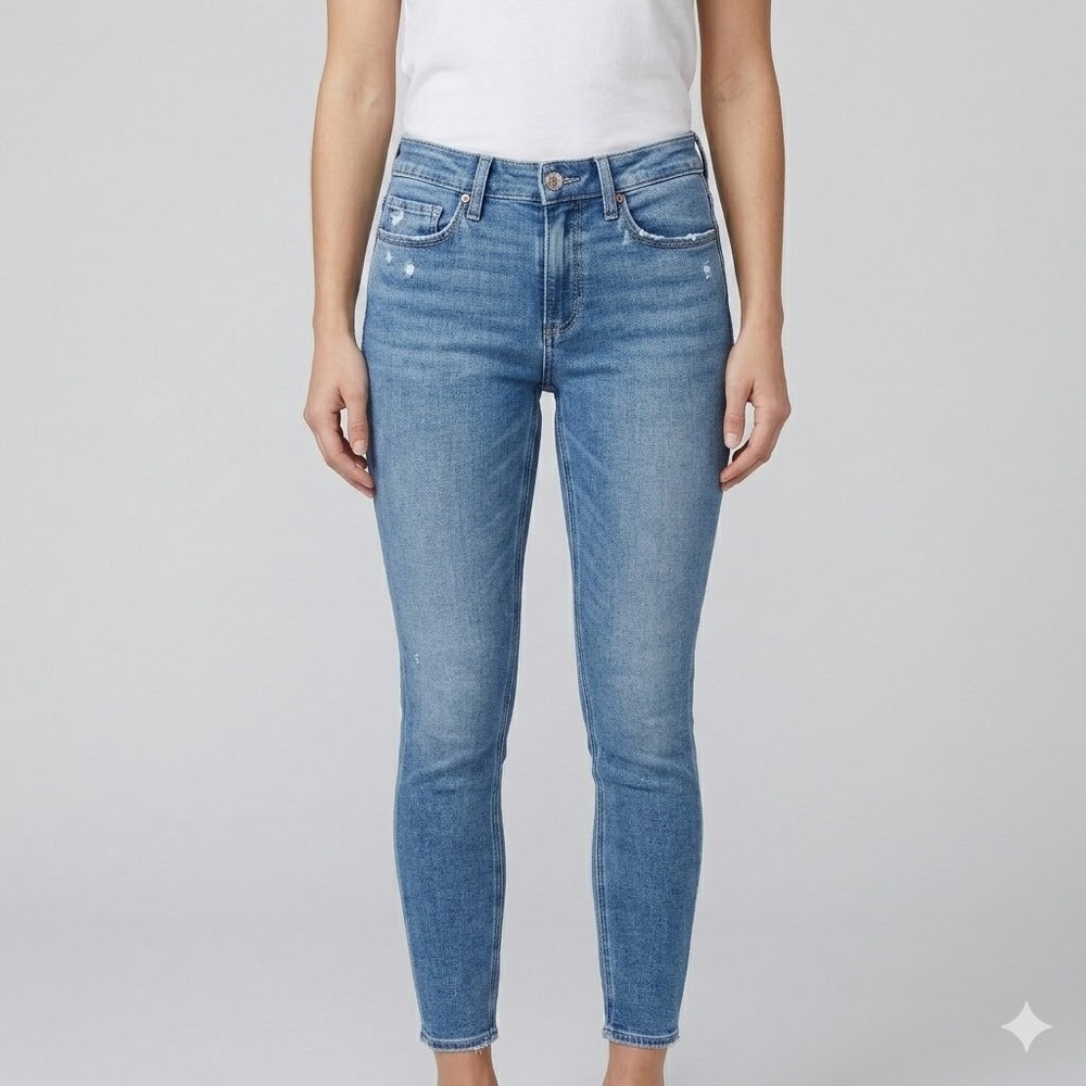 Paige Hoxton Ankle High Rise Skinny Jeans Size 24 Medium Wash Distressed EUC‎